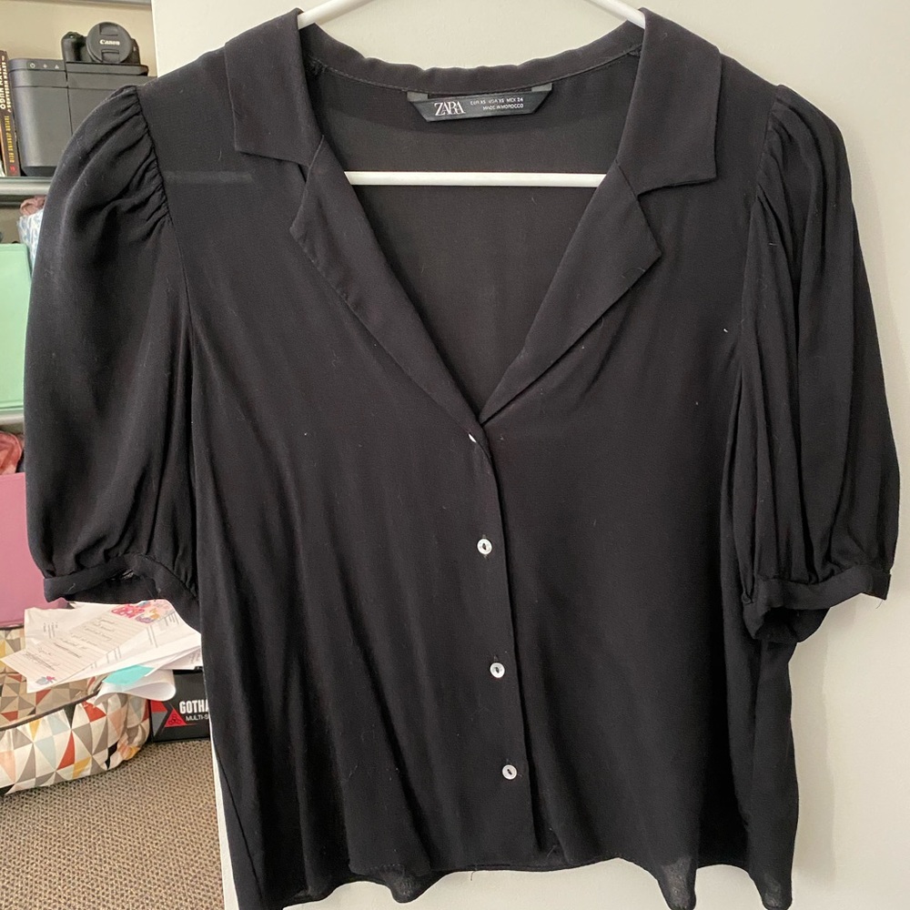Zara black button down top